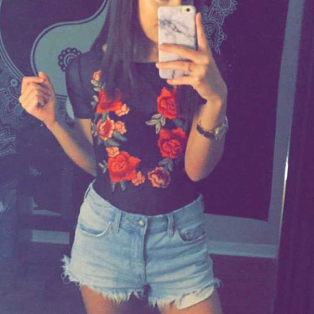 Black Flower Mesh Bodysuit F21